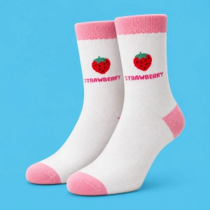 Skarpetki w truskawki Strawberry - białe skarpetki damskie