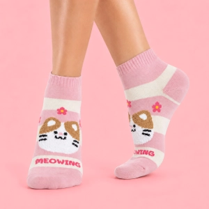 Skarpetki damskie krótkie Kotek Meowing - różowe