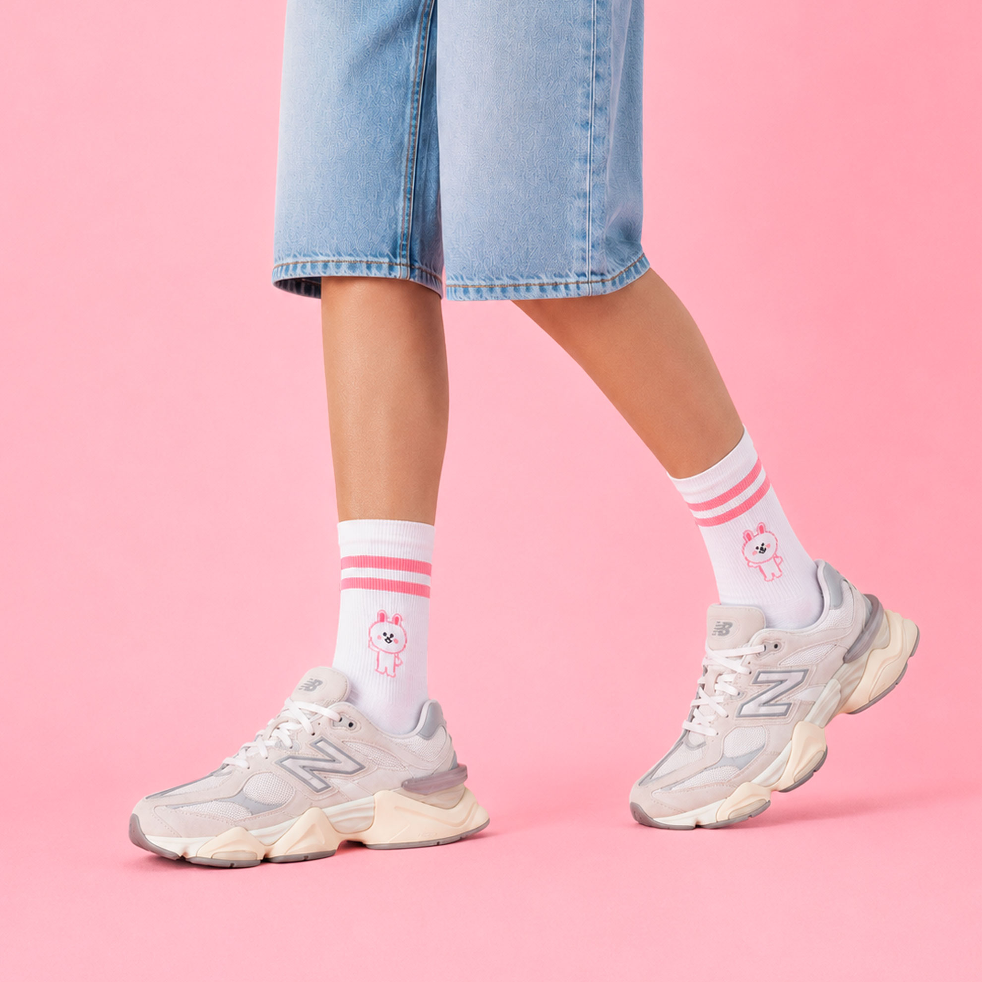 Skarpetki damskie crew ściągacz białe królik kawaii białe CandySox 36-41